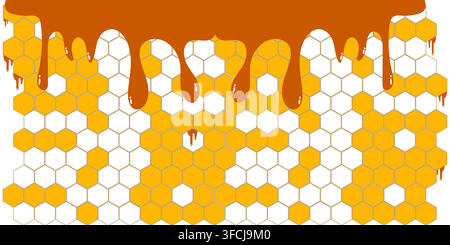 Honey Drip With Honeycomb Hexagon Background Stock Vector