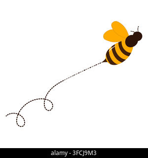 Cute Flying Bee with Dotted Trail Line Stock Vector