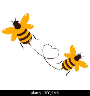 Cute Flying Bee with Dotted Trail Line Stock Vector