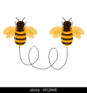 Cute Flying Bee with Dotted Trail Line Stock Vector