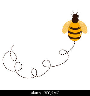 Cute Flying Bee with Dotted Trail Line Stock Vector