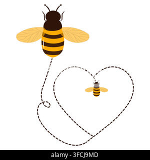 Cute Flying Bee with Dotted Trail Line Stock Vector