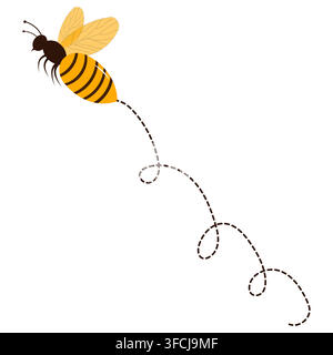 Cute Flying Bee with Dotted Trail Line Stock Vector