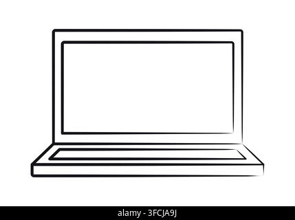 Sketch of open laptop. Pencil-drawn portable personal computer. Simple contour technique. Linear Technology for office, IT and home. Display, screen. Stock Vector