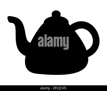 Black silhouette of teapot. Kettle on white background. The shape of object for kitchen interior. Kitchenware. Simple view Utensils. Tea ceremony, tea Stock Vector