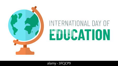 International Day of Education with Globe. Festive Event. Planet Earth. School subject, Geography lesson. Study, knowledge. Horizontal congratulatory Stock Vector