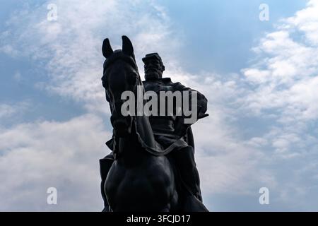 History and Landmarks: Equestrian Bronze Statue of General Stonewall Jackson on Henry Hill at Manassas National Battlefield Park, Virginia Stock Photo