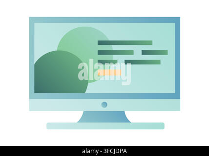 Monitor Website. Promo page of the site on the screen. Slide with content on Desktop. Computer, technology. Monoblock. Gradient Color image. Isolated Stock Vector