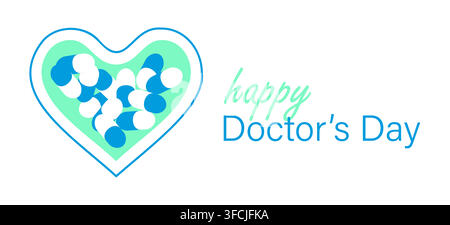 Happy Doctors Day. Pills in heart. Festive event for medical workers and nurses. Profession is to take care of health. Medic. Box for pills, vitamins. Stock Vector