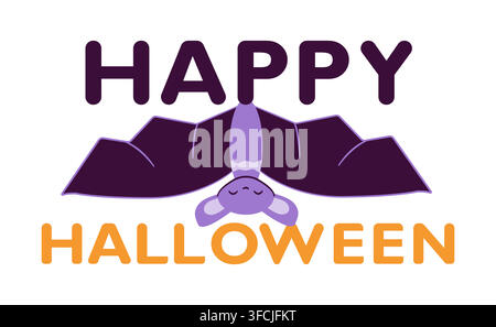 Cute Bat Happy Halloween. Card for spooky holiday. Mouse upside down Kawaii Vampire. Chiropteran animal. Banner for scary autumn event. Color image - Stock Vector