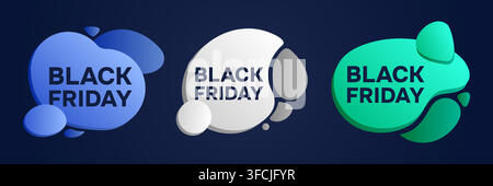 Black Friday on Abstract Gradient Shapes. Discount event. Text on unusual Smooth Liquid elements. November Sales day. Shopping, online purchases. Blue Stock Vector
