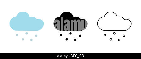 Hail icon color, outline, black full. Cloud and ice pellets. Frozen Rain or droplets, Hailstones. Set of different types of weather symbol sleet for f Stock Vector