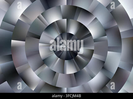 Silver faceted concentric circles. Metallic geometric bg Stock Vector