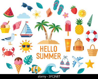 Summer set collection. Beach vector illustration Stock Vector
