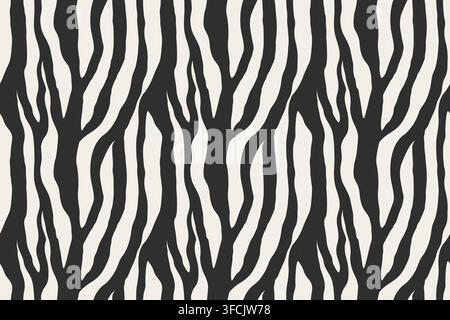 Seamless animal skin pattern. Modern black and white tiger or zebra stripes vector background for fashion, fabric, wallpaper, and graphic design. Styl Stock Vector