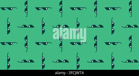 Pattern with black Pixel Glasses on Green background. Seamless retro Meme print. Sun protection. Cool, brutal background. Summer mood for wrapping pap Stock Vector