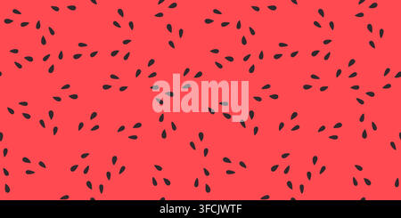 Watermelon pulp pattern with black scattered seeds. Seamless print of red inside of Fruit Berry. Summer juicy fresh food. Horizontal background. Natur Stock Vector