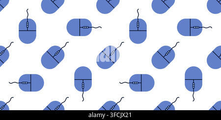 Computer wired mouse pattern. Seamless print of laptop accessory on white background. Cursor control equipment with wheel. Electronics, device. Wrappi Stock Vector