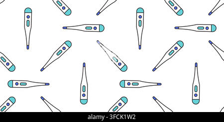 Electronic Thermometer Pattern. Seamless print scattered Temperature measuring device from hospital on white background. Doctor Equipment icon. Flat s Stock Vector