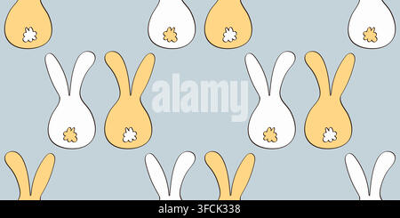 Pattern of two rabbits back view. Cute pair of Hares with tails and ears. Seamless animal print. Friendship, love. Pet or forest animal. Color image - Stock Vector