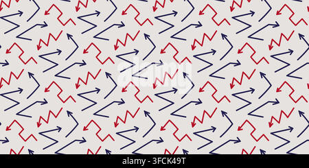Angular arrow pattern. Seamless chaotic print of zigzag, sharp direction. Rotation and turn. Signpost. Contour Curve Pointer. Outline index. Guide. Mo Stock Vector