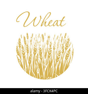 Graphic silhouettes of grain ears . Round wreath of wheat ears Hand drawn. Not AI, vector illustration. Stock Vector