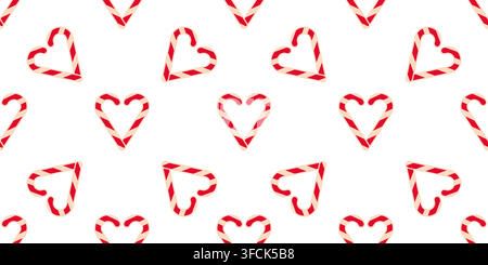 Candy Cane Pattern in Heart shape on white background. Seamless New Year print. Striped Christmas lollipop. Sweet holiday food. Love, romance, recipro Stock Vector