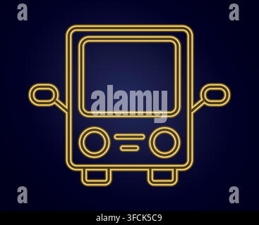 Neon Bus icon. Yellow outline public Transport. Illuminated symbol for city travel. Luminescent street Transportation Pictogram. Glowing night Sign. I Stock Vector