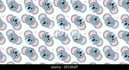 Pattern Koalas Head in different facial expressions. Seamless background with faces gray Australian Bear for textiles, wallpapers, children prints and Stock Vector