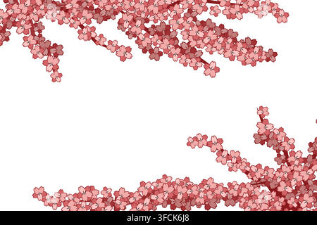 Frame made of Sakura Branches with an insert for text on a white background. Blooming cherry. Japanese botany, plant. Tourist attraction. Asian cultur Stock Vector