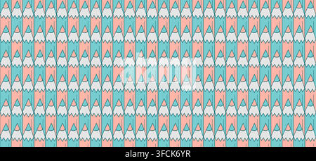 Pattern of pink, blue Pencils in row. Seamless symmetrical print colored sharp Crayons with graphite are arranged in parallel. School supplies, art ma Stock Vector