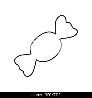 Sweet Candy contour icon isolated. Minimalist black wrapped Bonbon outline for kids Coloring page, Halloween treat design and confectionery. Sugar sym Stock Vector