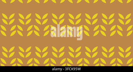 Geometric wheat grains. Seamless botanical pattern with yellow leaves on warm brown background. Decorative repeating print for flour packaging in groc Stock Vector