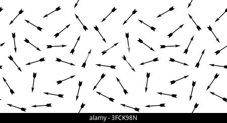 Pattern with scattered arrows pointing in different directions. Seamless print of flight of bow arrow silhouettes. Minimalistic background suitable fo Stock Vector
