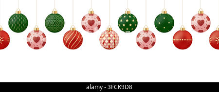 Poker Christmas card. Vibrant Christmas Ornaments Hanging Seamlessly as a Festive Holiday Border for Joyful Winter Celebrations. Stock Vector