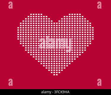 Heart shape in Squares. Love Symbol in white Pixels on red background. Backdrop for Valentine Day card. Geometric Sign of romance. Decoration for meet Stock Vector