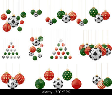 Casino poker chip christmas card. Festive red and green Christmas ornaments with poker chips hanging creatively for a unique holiday casino theme cele Stock Vector