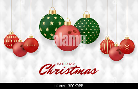 Bowling christmas. Festive Christmas Ornaments Featuring Unique Bowling Ball Designs Hanging Against a Bright Holiday Background.. Stock Vector