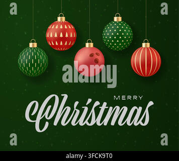 Bowling christmas. Unique Christmas Bowling Ball Ornament and Festive Patterned Baubles Hanging for a Modern Holiday Celebration Greeting Card Vector Stock Vector