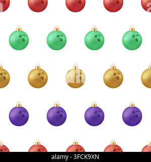 Colorful Bowling Ball Christmas Ornaments Arranged in a Playful Seamless Pattern for Festive Holiday Cheer. Stock Vector