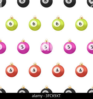 Colorful Billiard Pool Balls Transformed into Festive Christmas Ornaments Creating a Seamless Pattern Background for Holiday Celebration Designs. Stock Vector