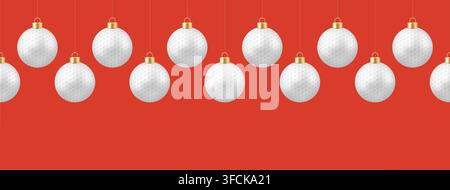 Golf christmas ball. Seamless Festive Golf Ball Christmas Ornaments Hanging Decoratively on a Vibrant Red Background, Perfect for Holiday Sports Celeb Stock Vector