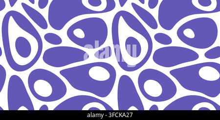Seamless abstract organic blob pattern vector illustration. Purple fluid curved shapes repeating texture for wallpaper, groovy 70s decor, fabric print Stock Vector