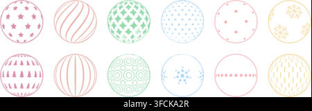 Minimalist Festive Vector Spheres Illustrating Diverse Abstract Patterns for Christmas and Holiday Decorations with Cheerful Elegance.. Stock Vector
