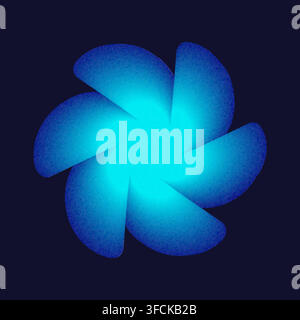 Wrapped abstract smooth Shape with noise. Ventilator, fan, Swirl. Gradient blue geometric Figure. Granular texture. Modern design element for backdrop Stock Vector