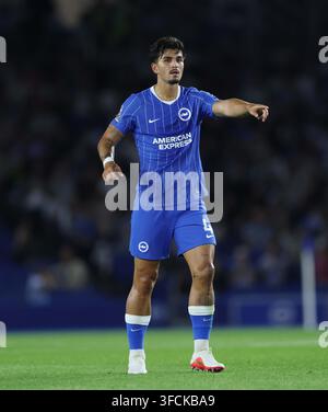 Pascal Struijk of Brighton and Hove Albion reacts to his red card ...