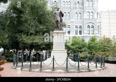 Stonewall Jackson Statue in Capitol Square Richmond | RICHMOND, Va. — The bronze statue of Confederate Lt. Gen. Thomas J. "Stonewall" Jackson stands on the north grounds of Capitol Square, Sunday, Aug. 2, 2026, weeks before its removal on Aug. 28, 2026. British subscribers funded the monument, and Dublin-born sculptor John Henry Foley cast it in London before its unveiling on Oct. 26, 1875. It was the first representational Confederate monument erected in Richmond and stood for 151 years before coming down. Stock Photo