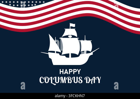 Happy columbus day greeting card design with a white sailing ship and american flag Stock Vector
