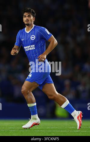 Pascal Struijk of Brighton and Hove Albion reacts to his red card ...