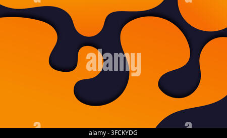 Abstract liquid background with flowing vibrant orange and navy blue organic shapes featuring drop shadows paper cutout 3d depth vector illustration f Stock Vector